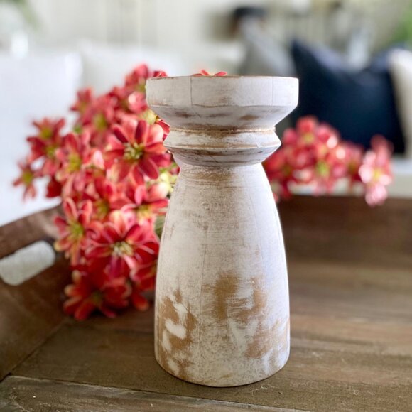 Chunky Whitewashed Candle Holder - Picture 1 of 4